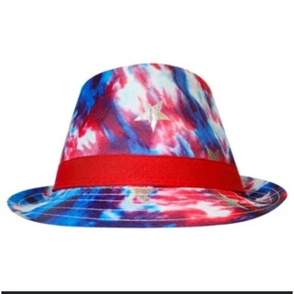 Way To Celebrate Other - WAY TO CELEBRATE Adult Patriotic Red White Blue Fedora Tye Dye Hat America USA